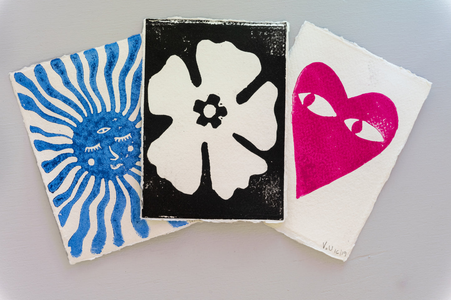 3 Blockprinted Postcards Limited Edition by Valentina Usagi